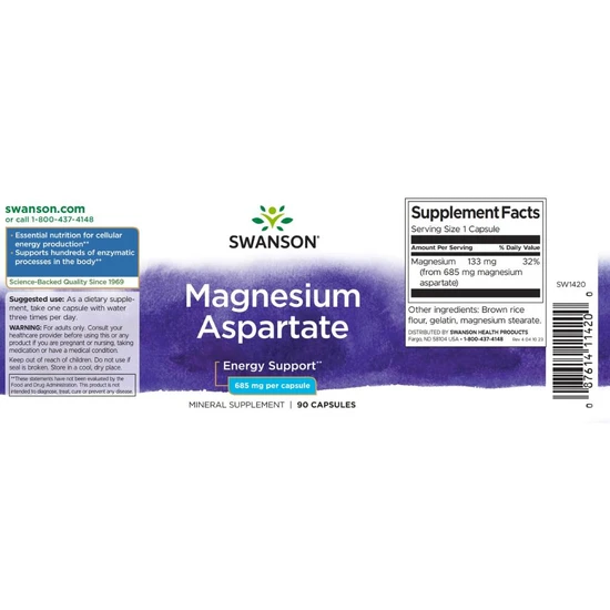 Swanson Magnesium Aspartate Capsules 685mg x 90