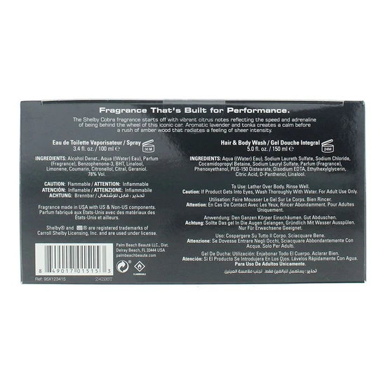 Carroll Shelby Blue Cobra Eau De Toilette 100ml Gift Set 100ml & 150ml Shower Gel