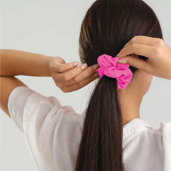Silver Cloud Satin Hair Scrunchie Trio Combo Fuchsia