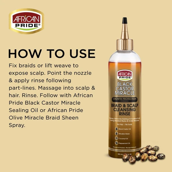 African Pride Black Castor Miracle Braid & Scalp Cleansing Rinse 12oz
