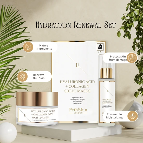 Erth Skin London Hyaluronic Acid & Collagen Day Cream + Serum + Mask 50ml + 60ml + 3 sheets