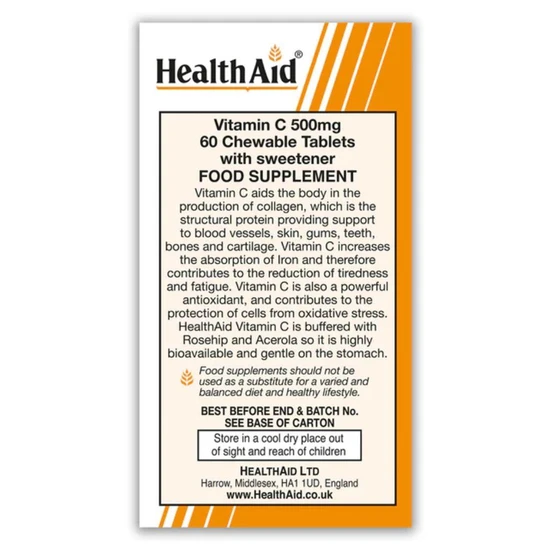 Health Aid Vitamin C 500mg Chewable Tablets 60 Tablets
