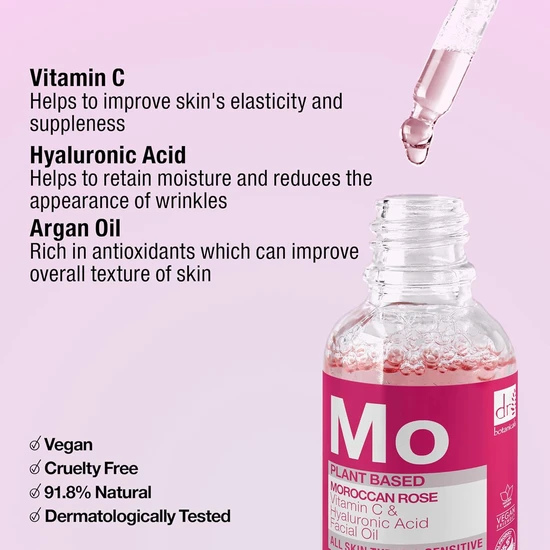 Dr Botanicals Moroccan Rose Vitamin C & Hyaluronic Acid Facial Oil 15ml
