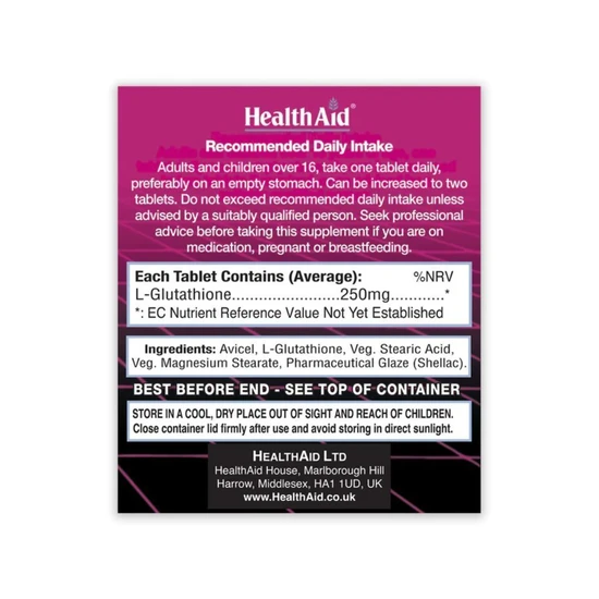 Health Aid L-Glutathione 250mg Tablets 60 Tablets