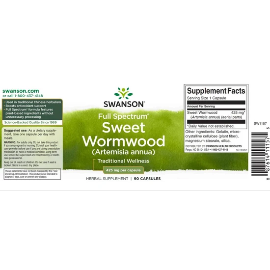 Swanson Full Spectrum Sweet Wormwood 425mg Capsules 90 Capsules