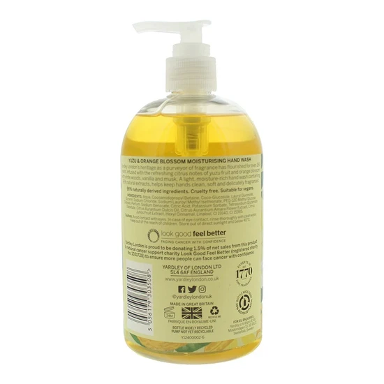 Yardley Yuzu & Orange Blossom Moisturising Hand Wash 500ml
