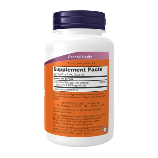 NOW Foods Grape Seed Extract 500mg Maximum Strength Capsules 90 Capsules