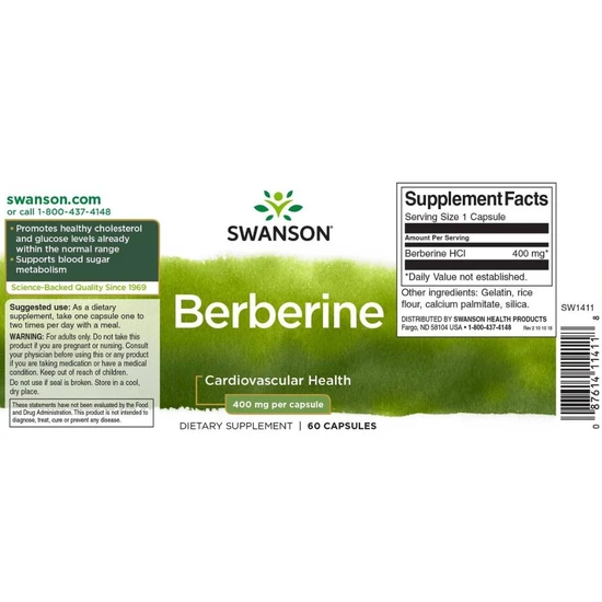 Swanson Berberine 400mg Capsules 60 Capsules