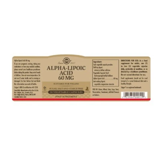 Solgar Alpha Lipoic Acid 60mg Vegicaps 30 Vegicaps