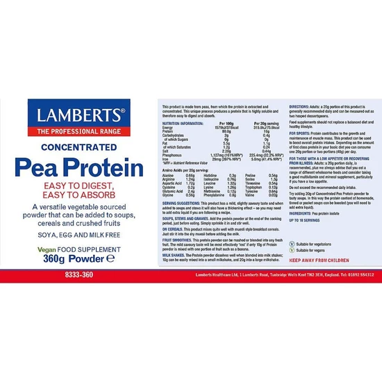 Lamberts Pea Protein Powder 360g