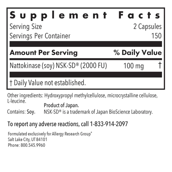 Allergy Research Group Nattokinase NSK-SD 50mg 90 Capsules