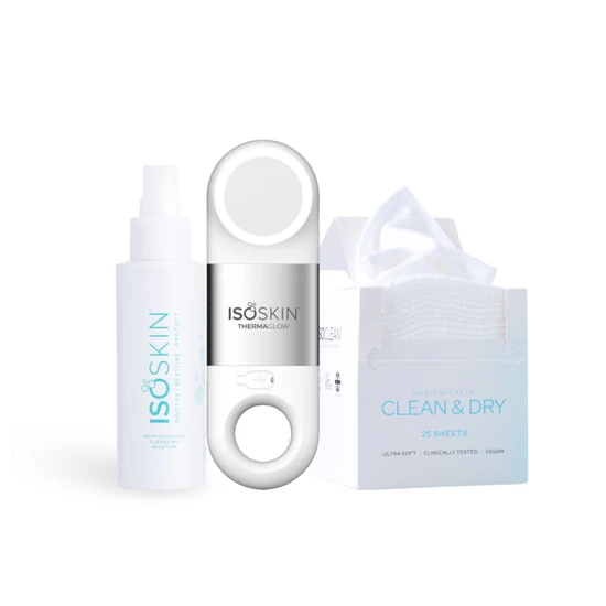 ISOCLEAN Glow Getter Set Deep Sonic Cleansing, Red Light Heat Therapy, Blue Light Cool Therapy & Facial Massage+100ml Hypochlorous+ 60 Sheets