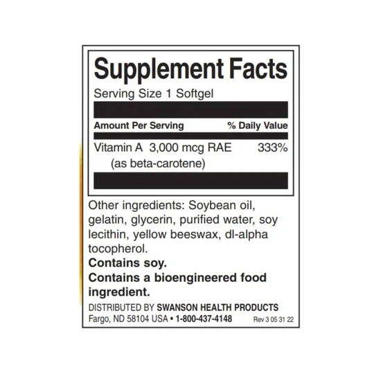 Swanson Beta-Carotene Vitamin A 10000 Iu - 100 Soft Gels
