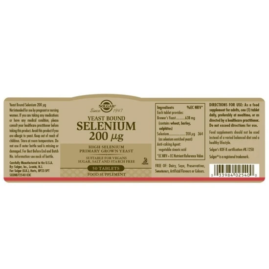 Solgar Selenium 200ug Yeast Free Tablets 50 Tablets