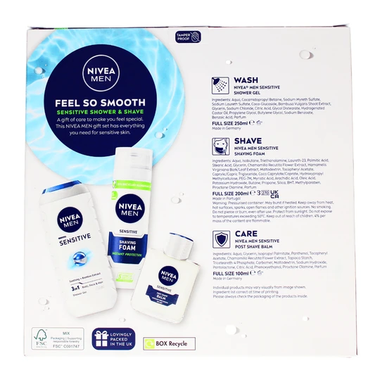 Nivea Men Feel So Smooth Sensitive Shower & Shave 3pc Gift Set