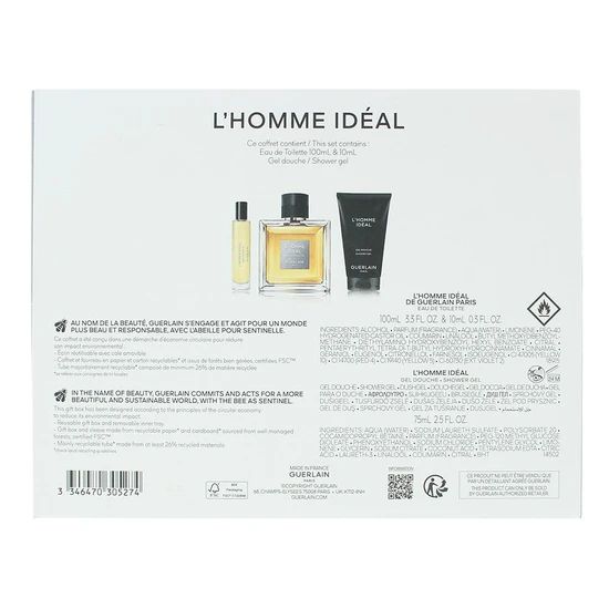 GUERLAIN L'homme Ideal Eau De Toilette 100ml, 10ml + Shower Gel Gift Set For Him 100ml