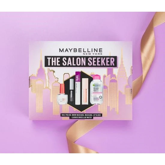 Maybelline The Salon Seeker Gift Set Nail Polish + Brow Mascara + Mascara + Lip Gloss + Garnier Micellar Water