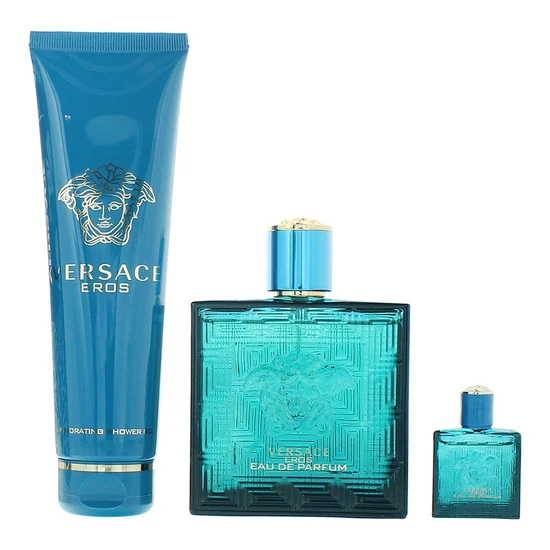 Versace Eros Gift Set 100ml Eau De Parfum + 5ml Eau De Parfum + 150ml Bath & Shower Gel