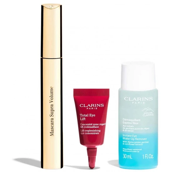 Clarins All About Eyes Gift Set 8ml Supra Volume Mascara + 30ml Instant Eye Make-Up Remover + 3ml Total Eye Lift