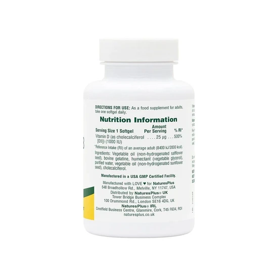 Nature's Plus Vitamin D3 1000iu Softgels 180 Soft Gels