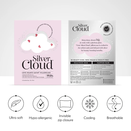 Silver Cloud Heart Print Satin Pillowcase Twinpack