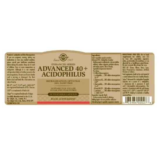 Solgar Advanced 40+ Acidophilus Vegicaps 60 Vegicaps