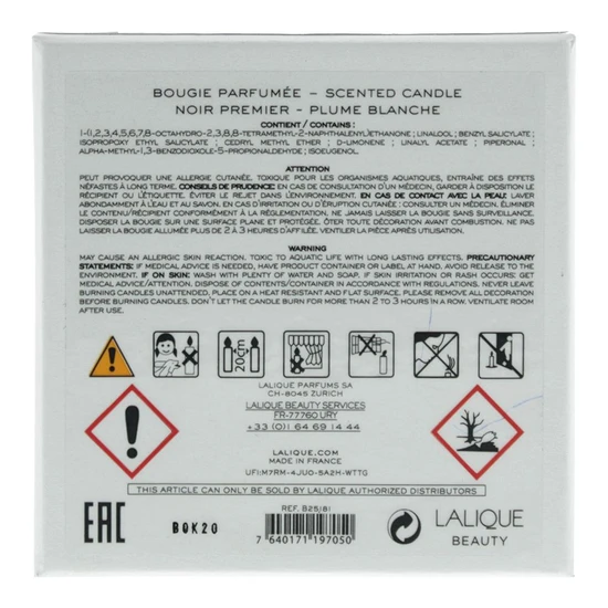Lalique Noir Premier Plume Blanche Candle 190g