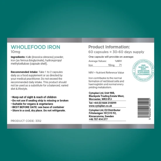 Cytoplan Iron Wholefood 10mg Elemental Capsules 60 Capsules