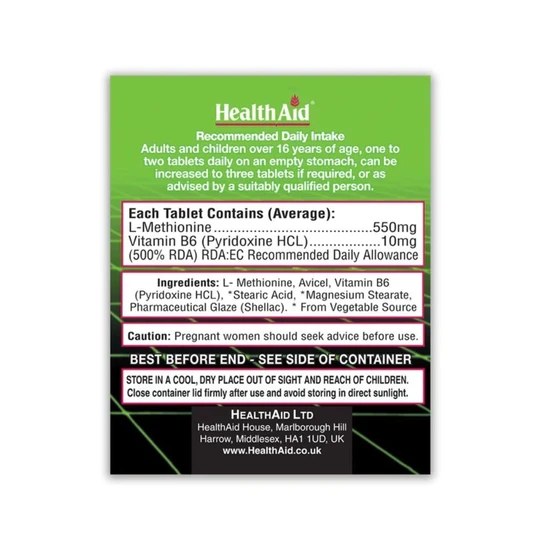 Health Aid L-Methionine 550mg Tablets 60 Tablets
