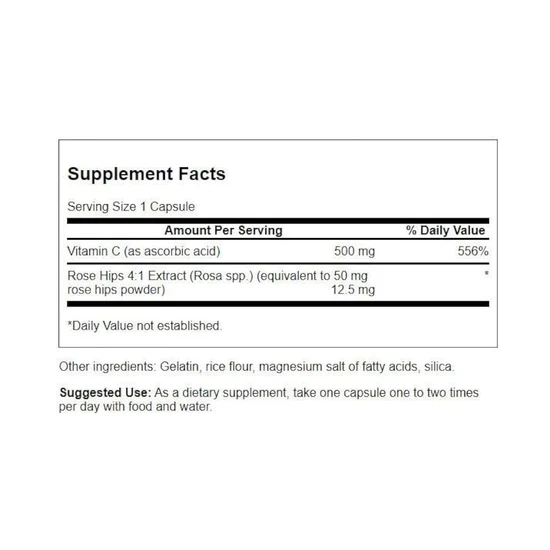 Swanson Vitamin C With Rose Hips Extract 500mg Capsules - 100