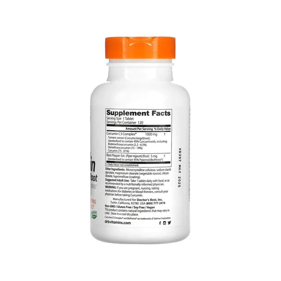 Doctor's Best High Absorption Curcumin From Turmeric Root With C3 Complex & BioPerine 1000mg Tablets 120 Tablets