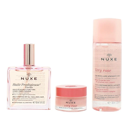 Nuxe Pink Fever Gift Set Lip Balm + Cleansing Foam + Huile Prodigieuse Florale