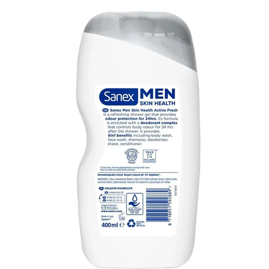 Sanex Men Skin Health Active Fresh 6 In 1 Shower Gel 400ml