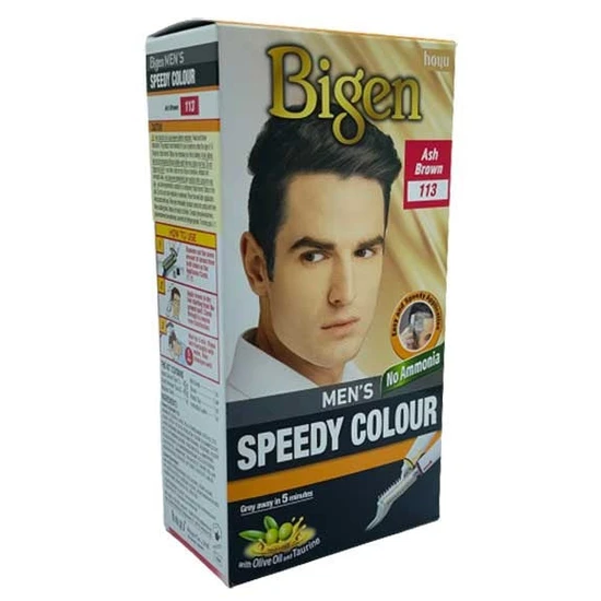 Bigen Mens Speedy Hair Colour Easy & Smooth Application No Ammonia Ash Brown 113