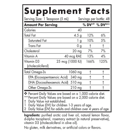 Nordic Naturals ArcticD Cod Liver Oil Lemon 237ml