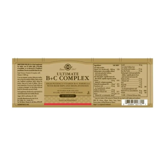 Solgar Ultimate B+C Complex Tablets 30 Tablets