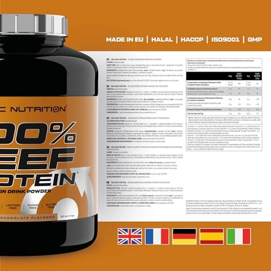 Scitec Nutrition 100% Beef Protein, Flavoured Protein Drink Powder, Almond Chocolate 1.8kg