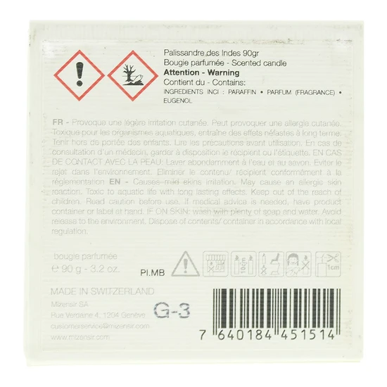 Mizensir Palissandre Des Indes Scented Candle 90G