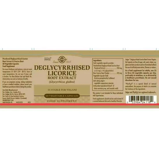 Solgar Deglycyrrhized Licorice Root Extract Vegicaps 60 Vegicaps