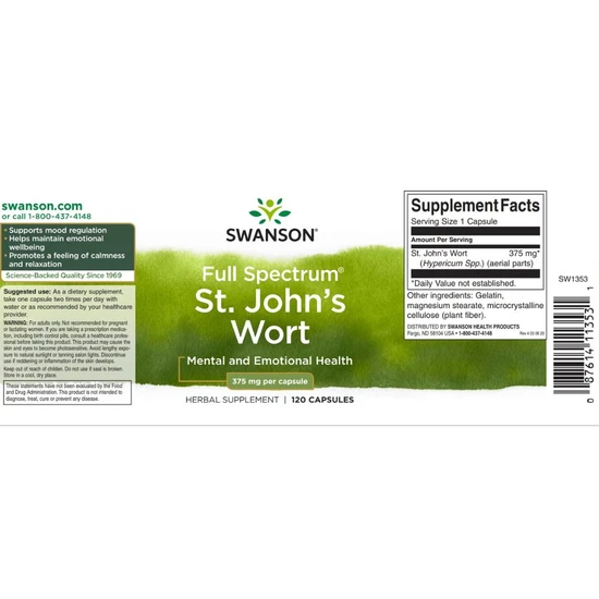 Swanson St. John's Wort Capsules 375mg - 120 Capsules