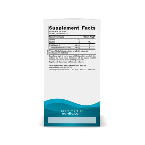 Nordic Naturals Algae DHA 500mg Softgels 60 Softgels