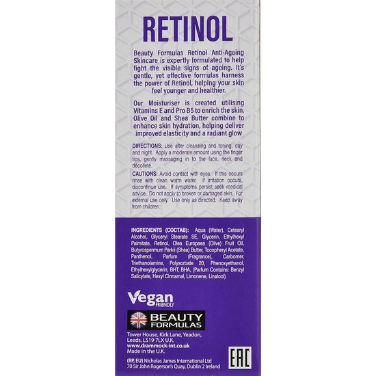 Beauty Formulas Retinol Anti Ageing Moisturiser 75ml