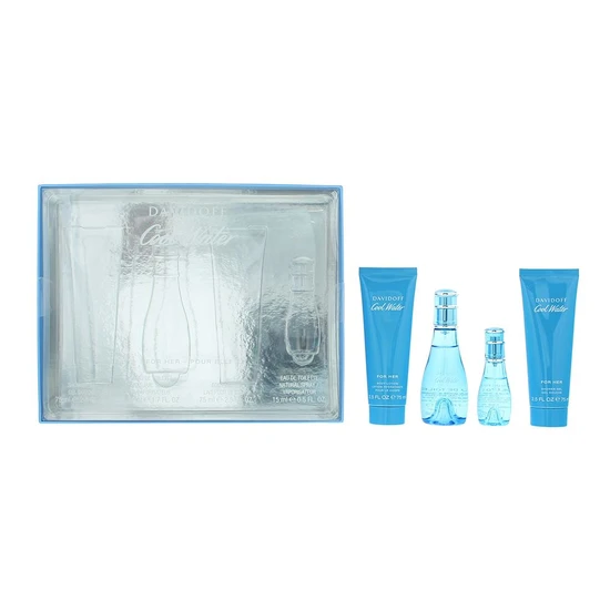 Davidoff Cool Water Woman Eau De Toilette Gift Set 50ml Eau De Toilette + 15ml Eau De Toilette + 75ml Body Lotion + 75ml Shower Gel