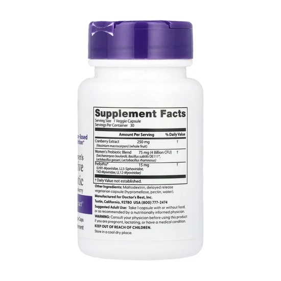 Doctor's Best Women's Digestive Probiotic Prebiotic With Cranberry Capsules 30 Capsules