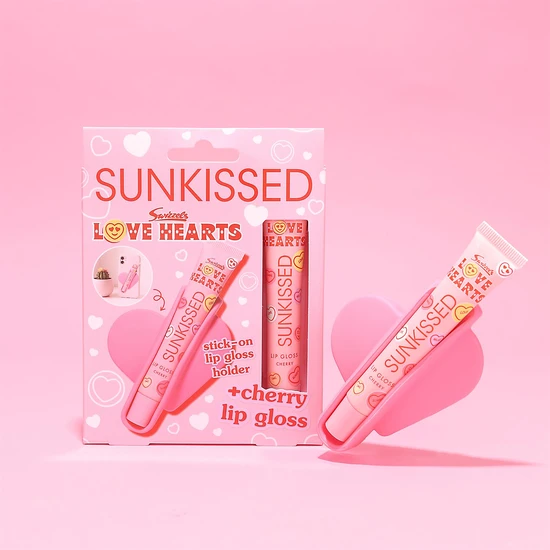 Sunkissed Love Hearts Stick On Lip Gloss Holder & Cherry Lip Gloss 15ml