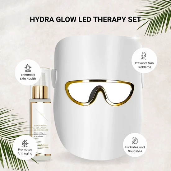Erth Skin London Hydra Glow LED Therapy Set LED Light Therapy Mask White with HA Serum