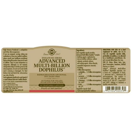 Solgar Advanced Multi-Billion Dophilus Vegicaps 60 Vegicaps