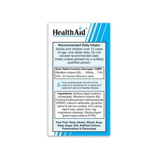 Health Aid Vitamin B2 100mg Prolonged Release Tablets 60 Tablets