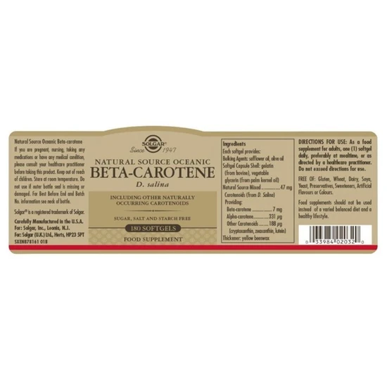 Solgar Natural Source Oceanic Beta-Carotene 7mg Softgels 180 Softgels