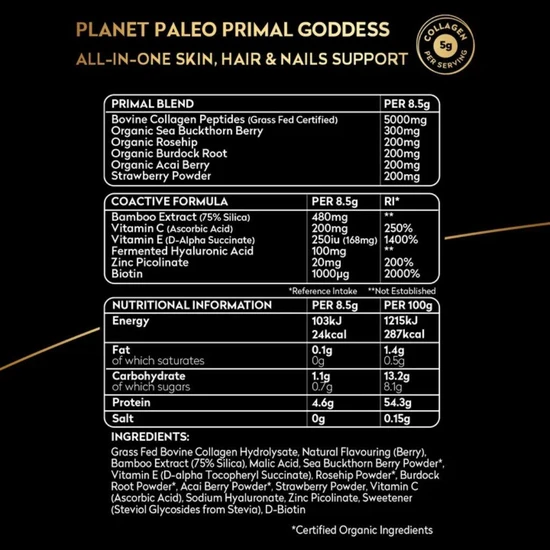 Planet Paleo Primal Goddess Collagen Powder Berry 254g